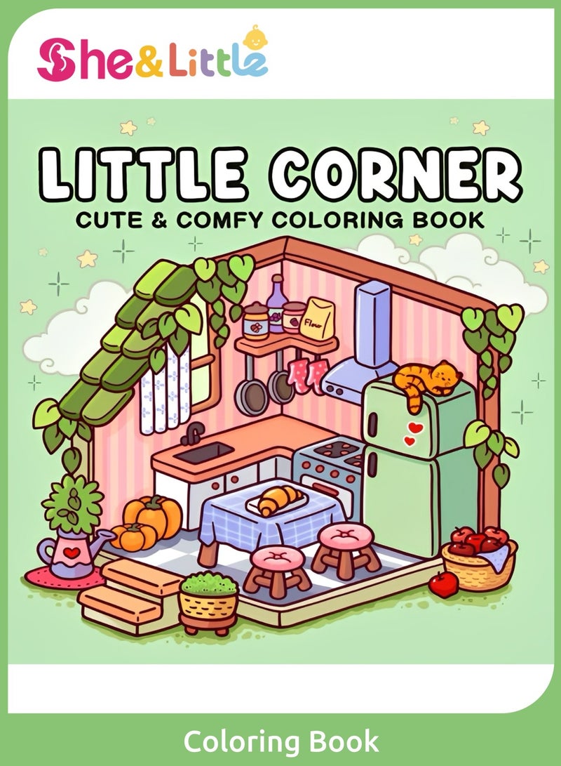 She&Little Little Corner Coloring Book for Adults and Teens, Cozy Coloring Book, Relaxing Cute Designs, Stress Relief Coloring Book, Kids and Adults Coloring Book, 21.6 x 21.6 cm - Image 1